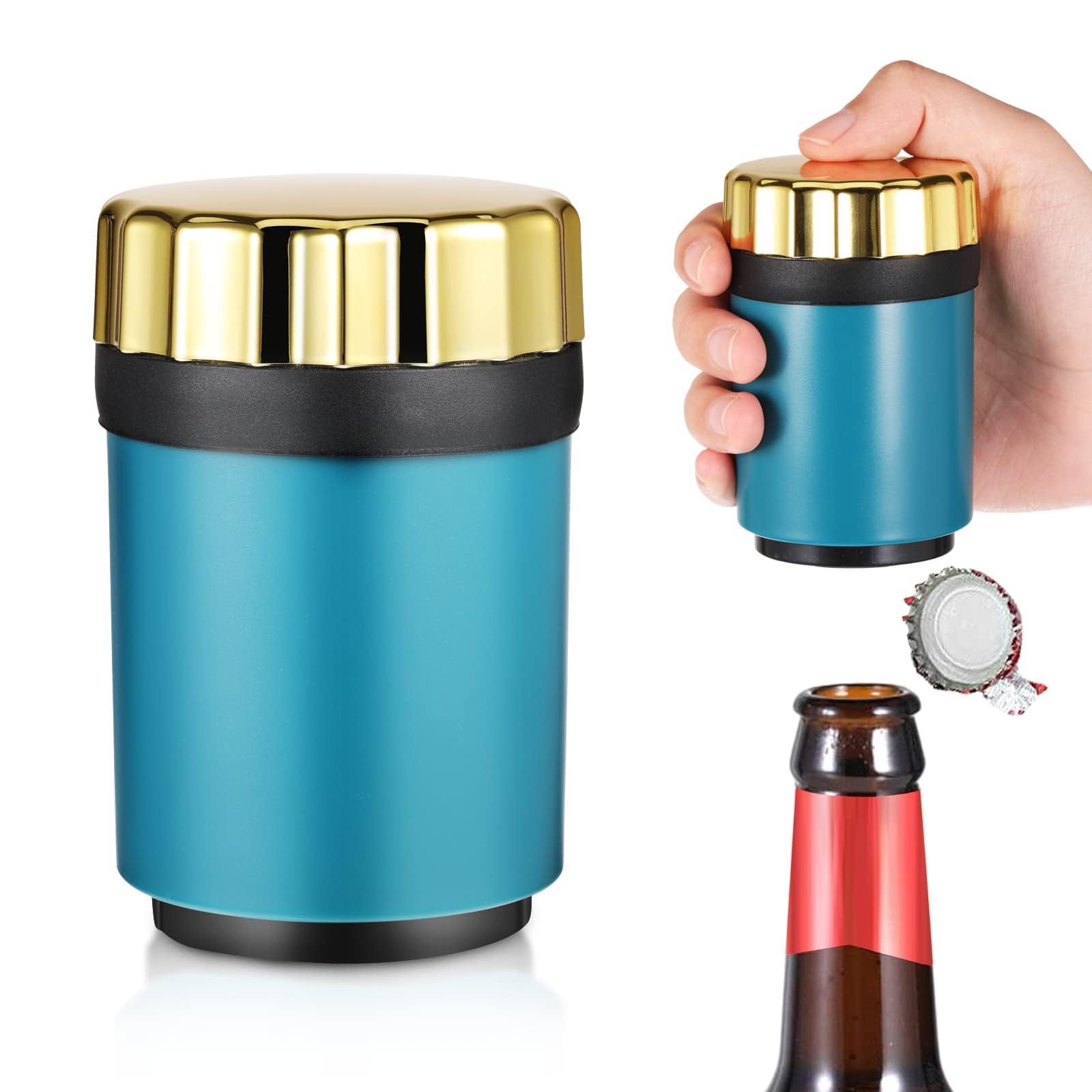 Automatic Bottle Opener, Magnet Push Down Bottle Opener, Beer Glass Soda Bottle Decapitator, Catching No Damage Caps for Home Accessories Picnic Camping, Kitchen Gadgets Novelty Unique Gifts for Men