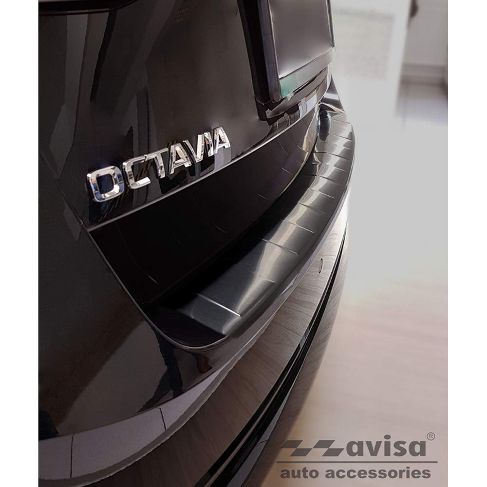 Avisa Czarna osłona tylnego zderzaka ze stali nierdzewnej, kompatybilna z Skoda Octavia IV Kombi 2020 - w zestawie RS 'Ribs'