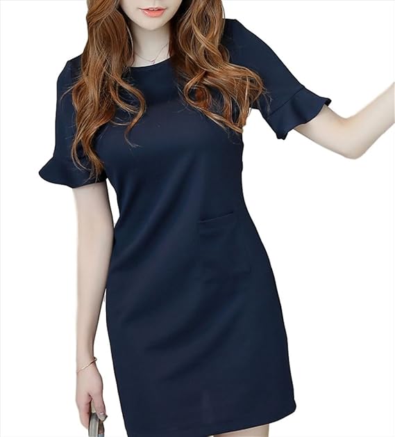 Amazon Co Jp フムフム Fumu Fumu ワンピース レディース 紺 ネイビー ボリューム フリルスリーブ セクシー かわいい ファッション 半袖 ワンピ きれいめ レディースファッション 上品 可愛い 結婚式 二次会 披露宴 パーティー お呼ばれ イベント 発表会 レディース