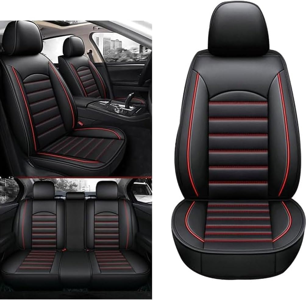 Autositzbezüge Passend für SEAT Leon FR(5F) / Leon SC(5F) / Leon SC FR(5F) / Leon ST(5F) / Leon ST FR(5F) / Leon Cupra(5F) Atmungsaktiver 5-Sitzer-Sitzbezug für vorne und hinten, Schwarz Rot