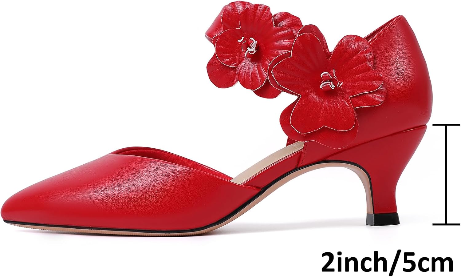 RIBONGZ Black Kitten Heels for Women Low Closed Toe Dressy Pumps Comfortable Slip On Flower Dress Shoes for Wedding Dancing Party Office Work