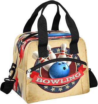 Bowling Ball Retro Beige Insulated Lunch Bag for Women Men Reusable Waterproof Lunch Box Cooler Tote Bag One shoulder portable meal bag Portable Adult Lunchbox for Work Picnic Hiking Beach
