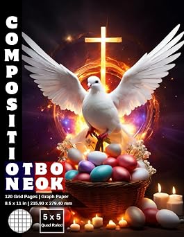 Graph Paper Composition Notebook Quad Ruled 5x5 120 White Paper Grid Pages Gray 5 Squares per Inch 60 Sheets for School College Student Teacher Class ... Draw Size 8.5 x11  Easter Pigeon Bunny Rood.