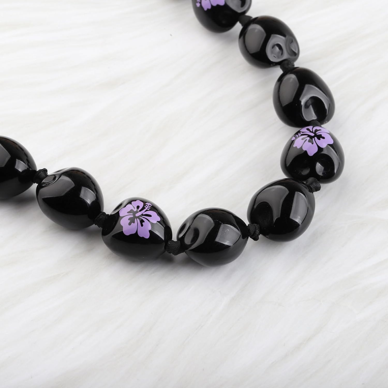 BNQL Chunky Hawaiian Kukui Nut Lei Necklace with Ribbon Bow Closure Graduation Gift image 2
