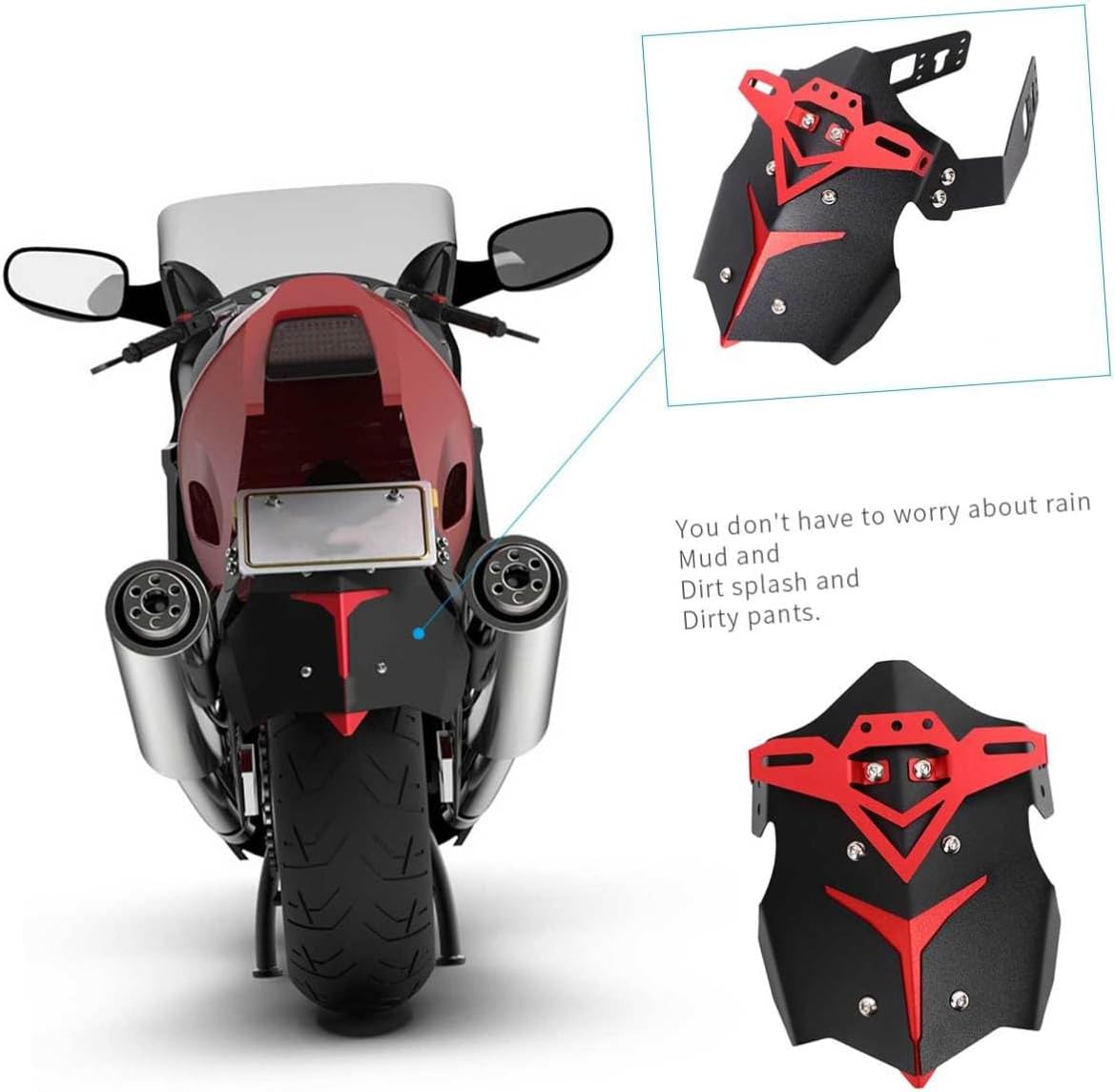 Motorcycle Rear Fender Mudguard Aluminum Alloy Off-Road Vehicle Accessory Red Sturdy Splash Guard for Dirt Bikes
