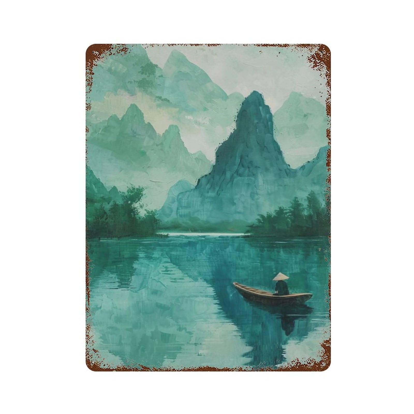 Vietnamese River Rusty Metal Tin Sign 15.7"x11.8", Industrial Home Decor for Garage, Pub Or Kitchen