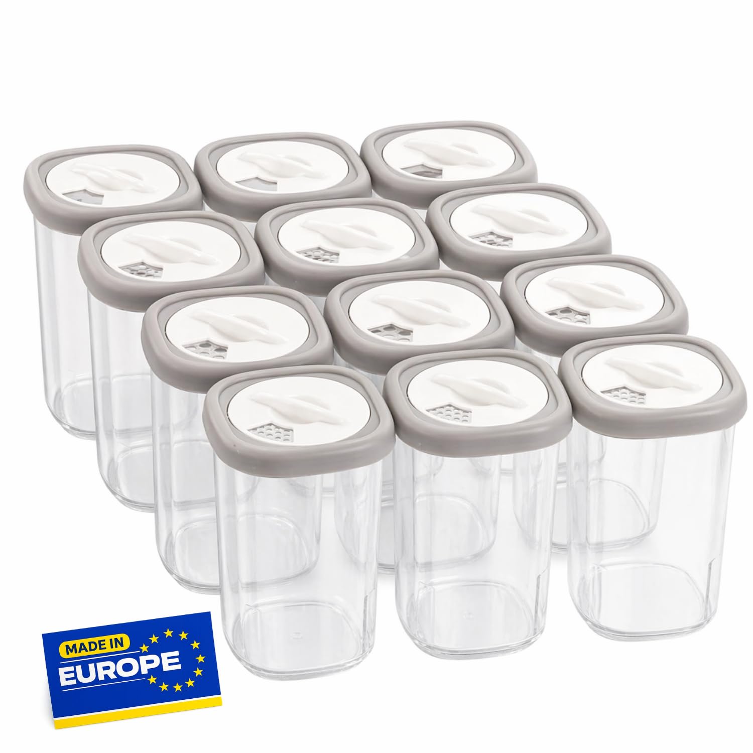 Idoby Transparent Set Of 12 Plastic Spice Boxes, Spice Jar, Bpa-Free Plastic Camping Spice Box, Kitchen Salt And Pepper Shakers, Spice Jars For Storage, Spices (Transparent)