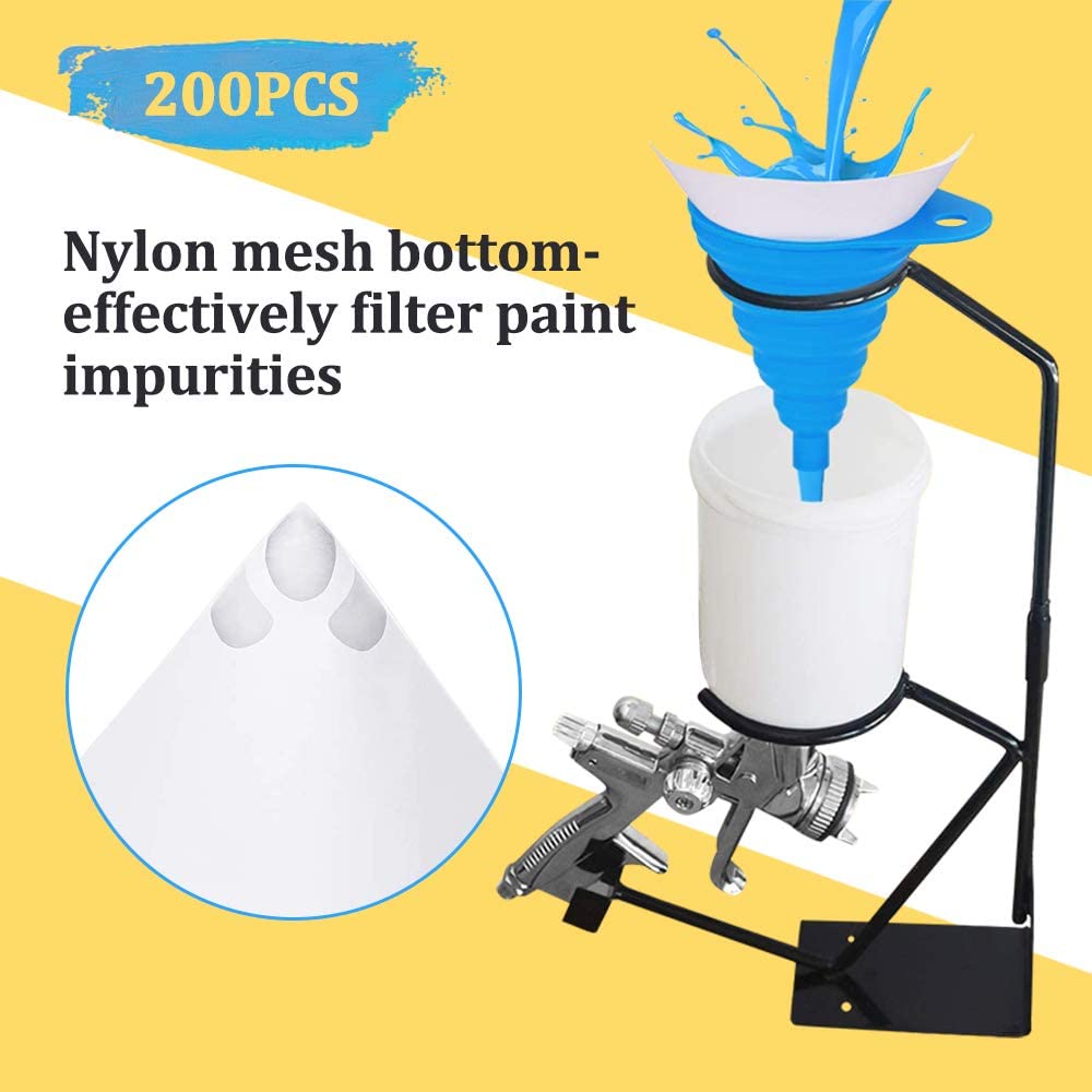 Filtro per Vernice,200 filtri per vernice con imbuto in silicone,arta conica per vernice auto,Filtri di Carta, Carta Filtro Conica di Nylon, per Vernici Artigianato Arti Automobilistiche