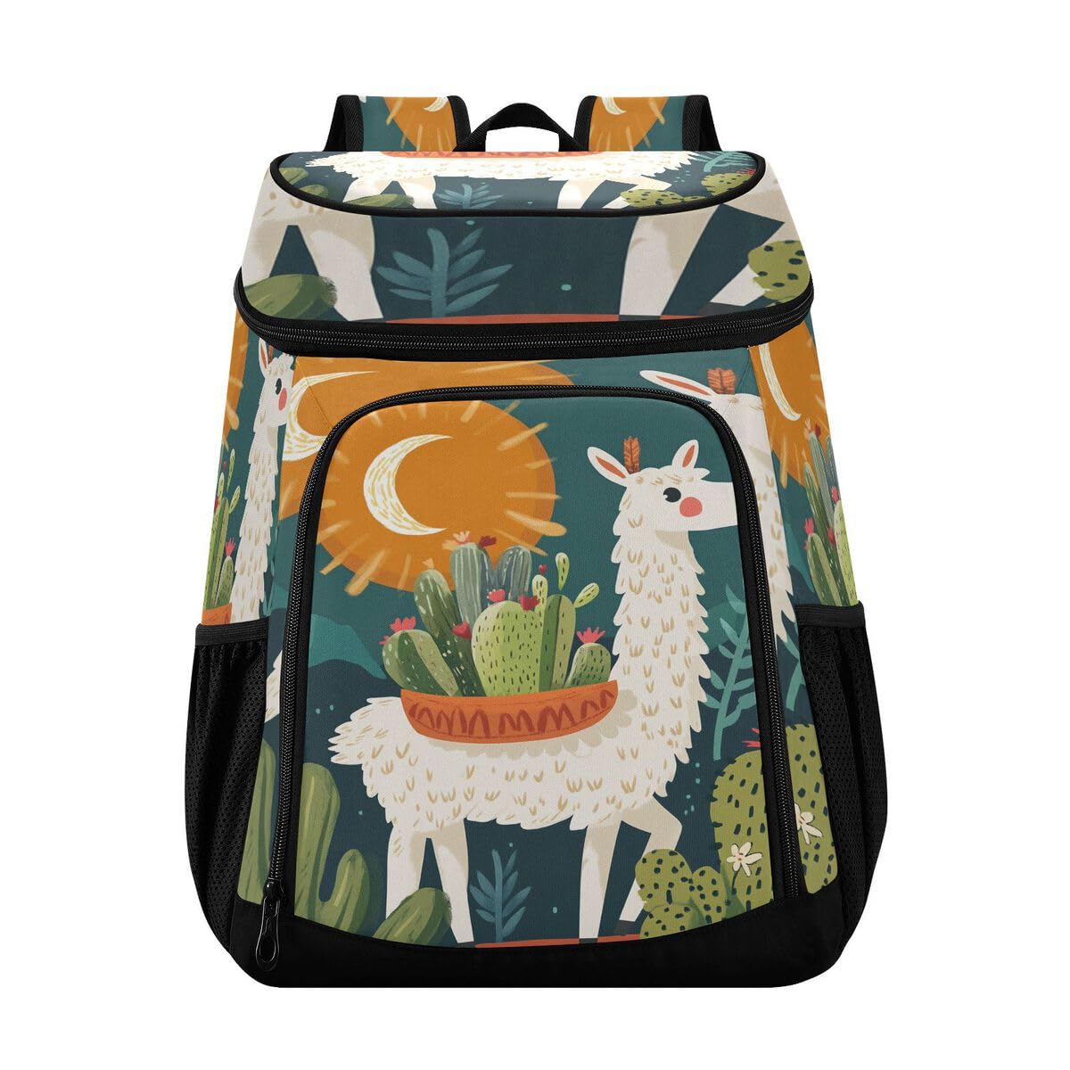 Llama Desert Sun Teal Cooler Backpack Leakproof Insulated Lunch Cooler Bag 30 Cans Camping Backpacks for Picnic Beach Road Trip
