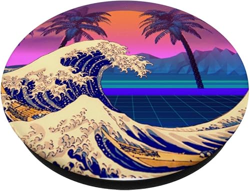 Miniatura 2 de Great Wave of Kanagawa Vaporwave - Soporte para teléfonos y tabletas, Negro