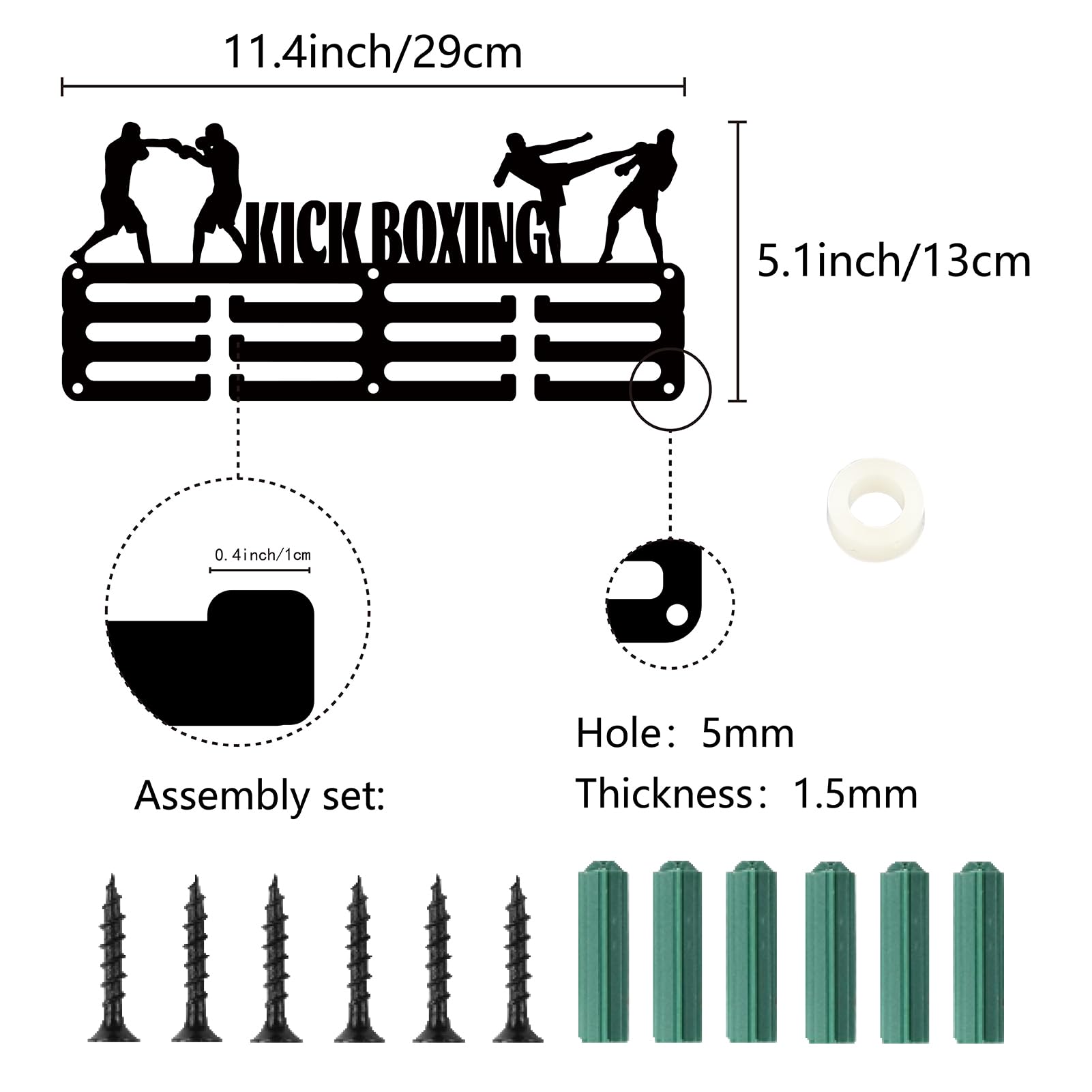 CREATCABIN Porta Medaglie per Kick Boxing Appendiabiti per Medaglie Espositore Sport Metallo Premi da Appendere Ferro Supporto Piccolo Decorazione Premi per Parete Casa Distintivo Corsa 29x13cm