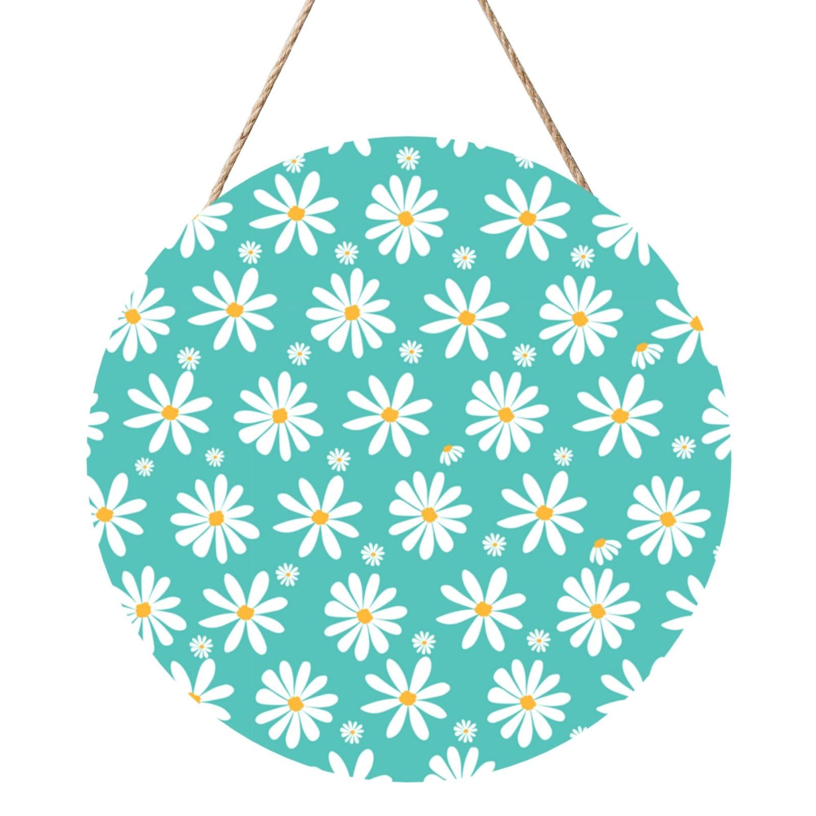 InOmak White Daisy Flowers, Round Wood Panel Painting 12 in, Wall Hanging Painting For Home
