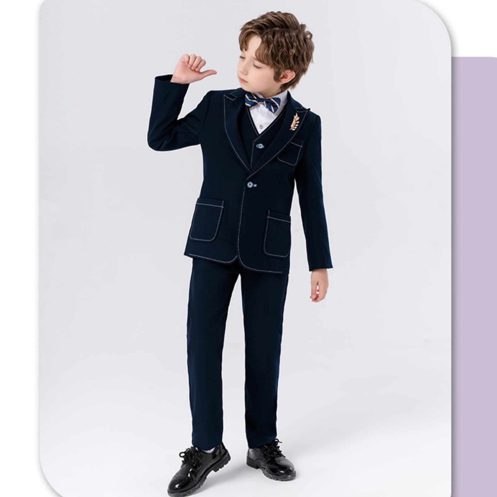 Generisch Chándal para niños y niños, ropa deportiva, juego de chándal para niños, niños, primavera, a cuadros, camisa de manga larga, pantalones, abrigo, pajarita trajes, 6 piezas