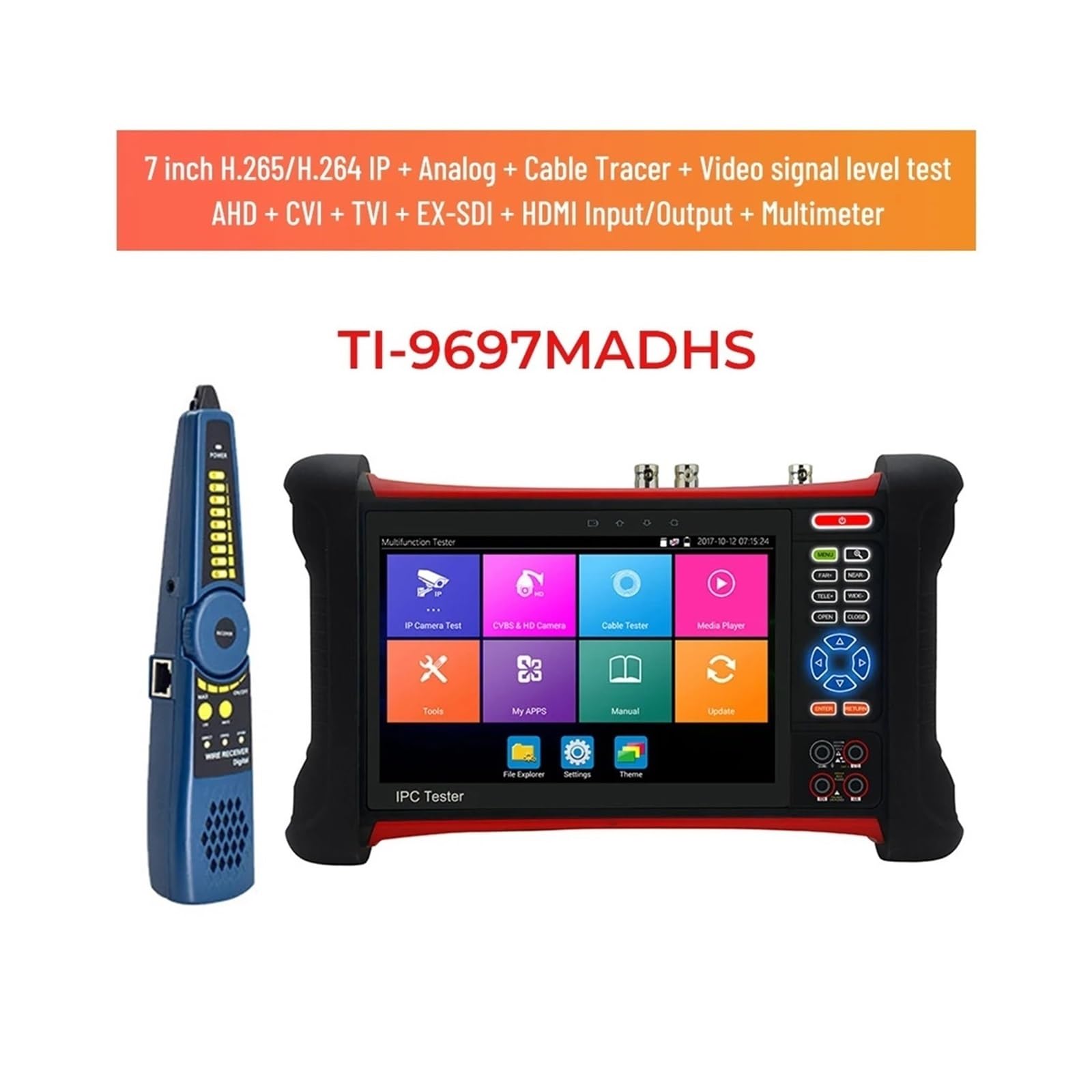 Tester CCTV, 7-calowy 4k CCTV IPC Tester 8MP | Z TVI CVI SDI CVBS IP AHD 6 W 1 Monitor testera kamery z POE UTP TDR Miernik mocy optycznej do testowania kamer CCTV i IP.