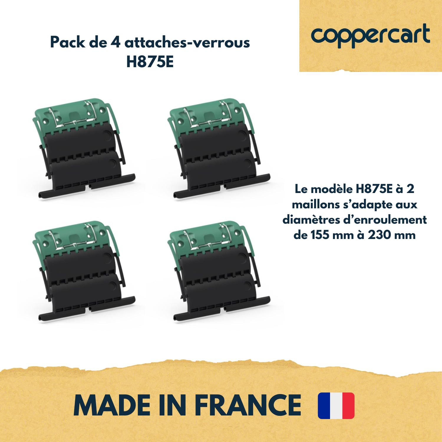 Attache Verrou Volet Roulant ZF Clicksur H875E - Lot de 4 - Accroche Tablier Rigide Anti-Soulèvement - Fixation Sécurisée Lame 8mm - Verrou Automatique 2 Maillons - Crochet Agrafe Volet Électrique
