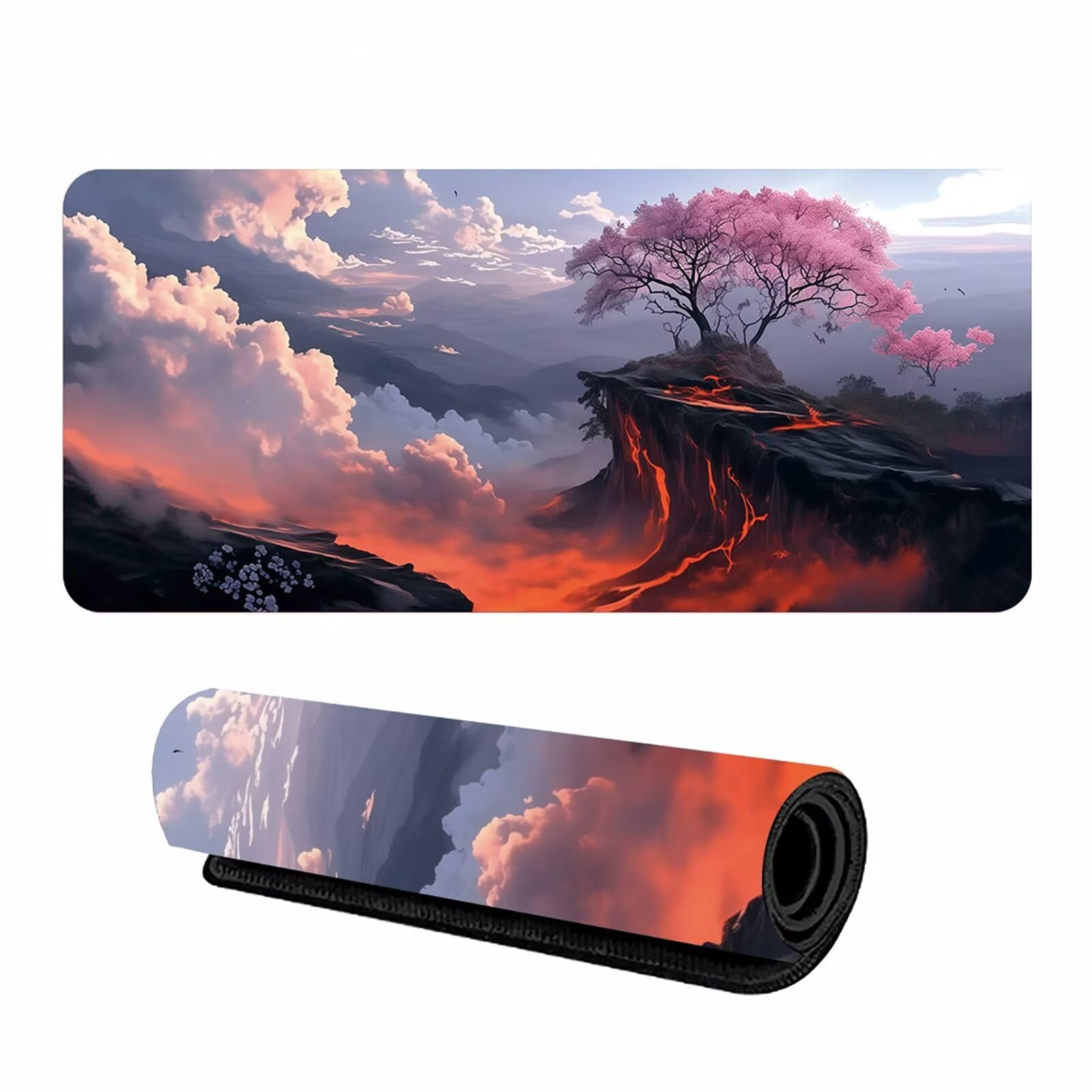 Alfombrilla Ratón XXL 800x400x3mm Grande Alfombra Escritorio,Base de Goma Antideslizante y Bordes Cosidos Gaming Mouse Pad,Mejora La Precisión Y La Velocidad (Paisaje arbolado en la ladera acantilado)