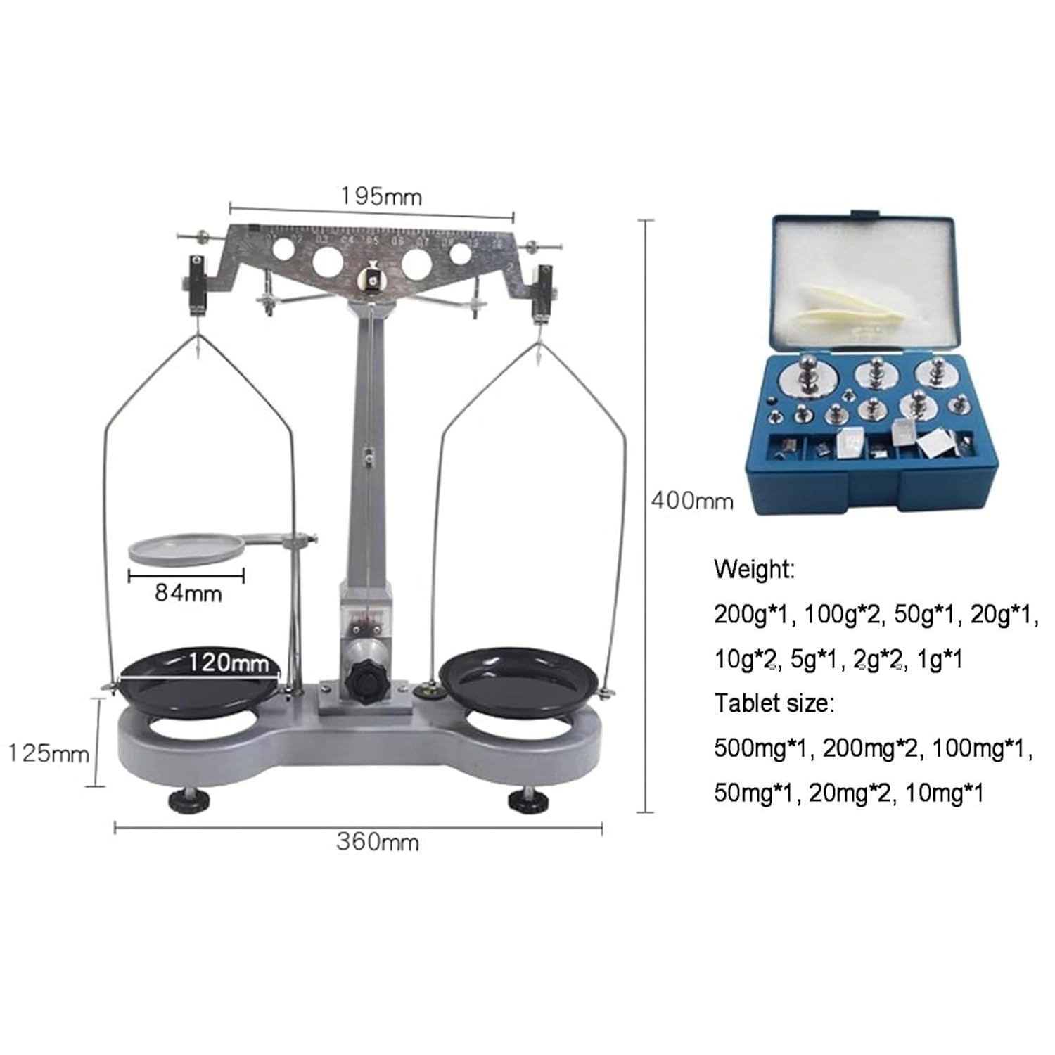 Precision Mechanical Balance, Benchtop Balance Scale with 19 Weights, Maximum Weighing: 500g/accuracy: 0.02g/Balance Pan Diameter: 12 Cm, for Mechanical Equipment and Teaching Aids