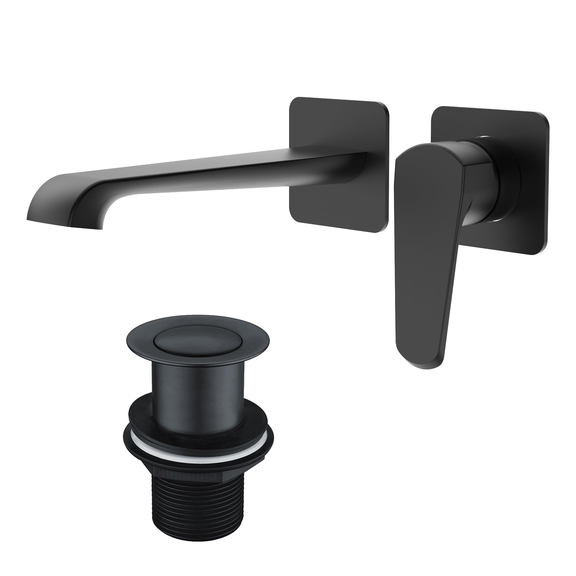 The Home Store Black Lunaris Matt Wall Mounted Basin Filler Mixer Tap Wall Mounted With Unslotted Basin Waste