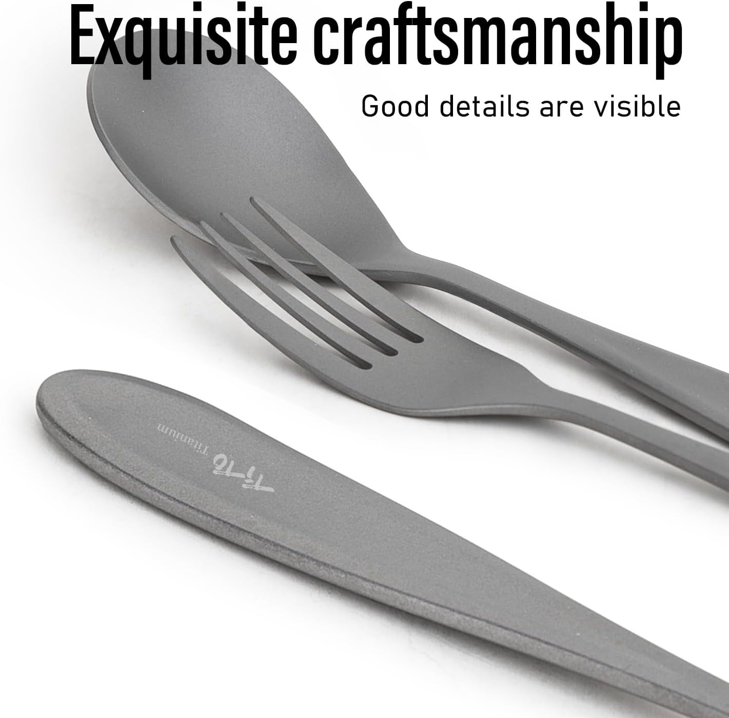 TiTo Titanium Cutlery Set, Lightweight Titanium Fork and Spoon Portable Reusable Flatware for Home Restaurant Outdoor Camping Party Trip Picnic (Matte-2 fork) image 3