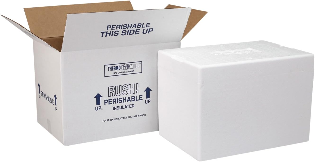Polar Tech 209C Thermo Chill Insulated Carton with Foam Shipper, White, Small, 8" Length x 6" Width x 9" Depth (Pack of 4)