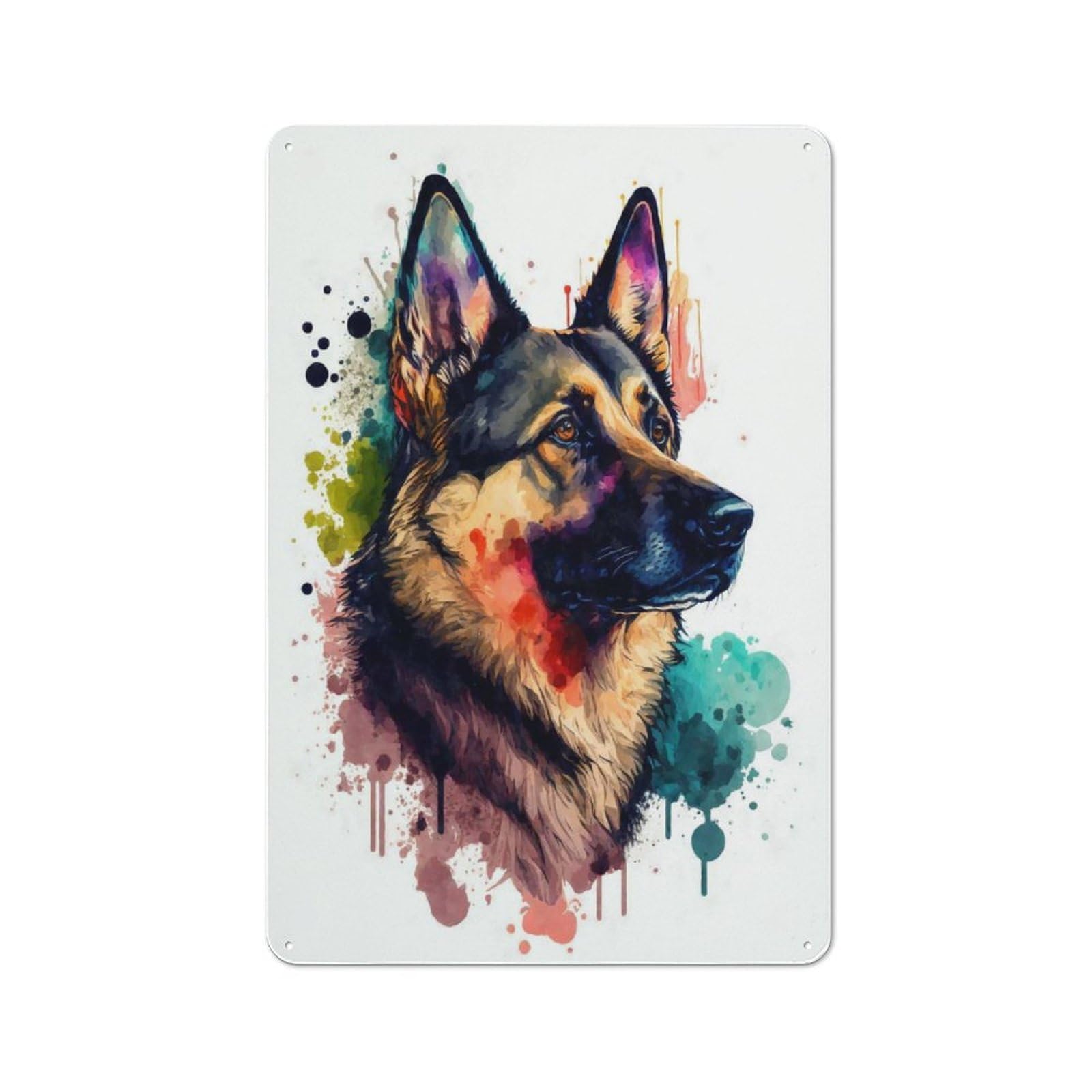 Junmoney German Shepherd Watercolor Rustic Tin Wall Sign 30X20cm, Kitchen Wall Decor For Bakery, Diner, Cafe Or Family Room