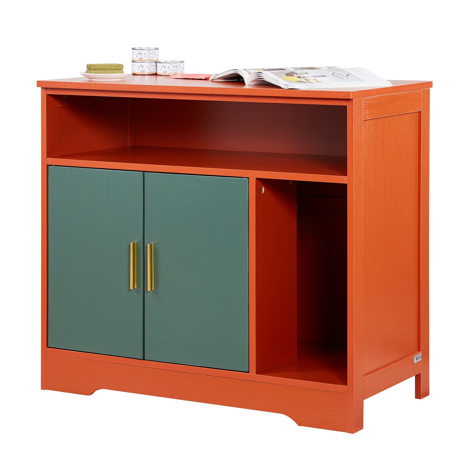 VEVOR Armario para Arena de Gatos, 792 x 430 x 710 mm, con Estante y Espacio de Almacenamiento, Caseta de Madera Moderna para Interiores, Compatible con la Mayoría de Areneros, Color Rojo y Verde