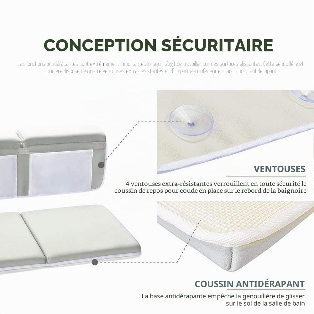 Repose-genoux pour salle de bain - avec repose-coudes et organisateur de jouets - Séchage rapide - Antidérapant - Pour le bain de bébé