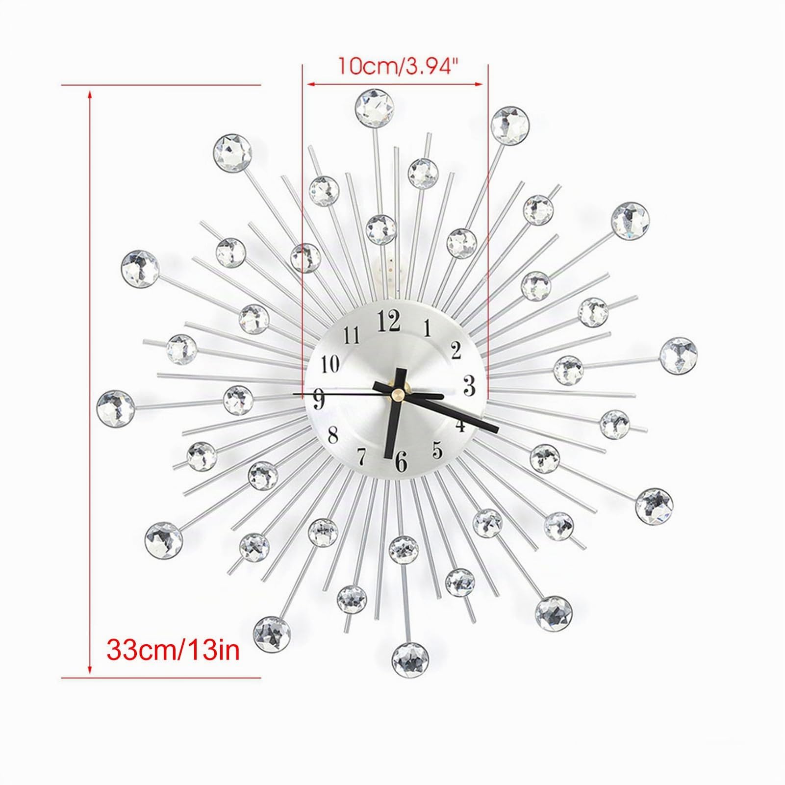 Ausla Orologio da Parete di Cristallo, Silenzioso, Preciso, Decorativo, 30cm, Argento
