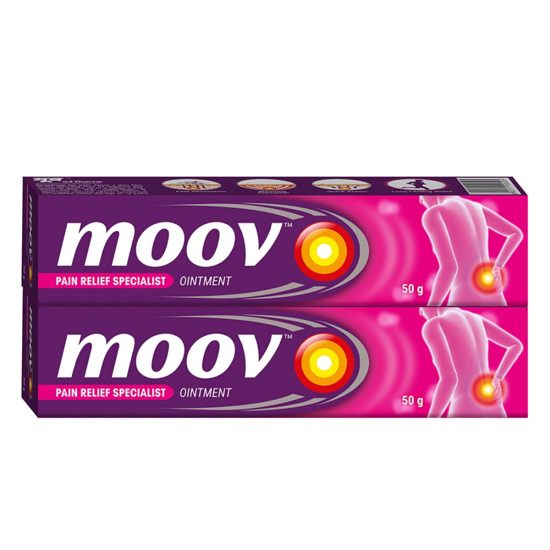 Moov Fast Pain Relief Cream - 50g (Pack of 2) | Suitable for Back Pain, Muscle Pain, Joint Pain, Knee Pain | 100% Ayurvedic Formula | Suitable for Sports & Gym related injuries