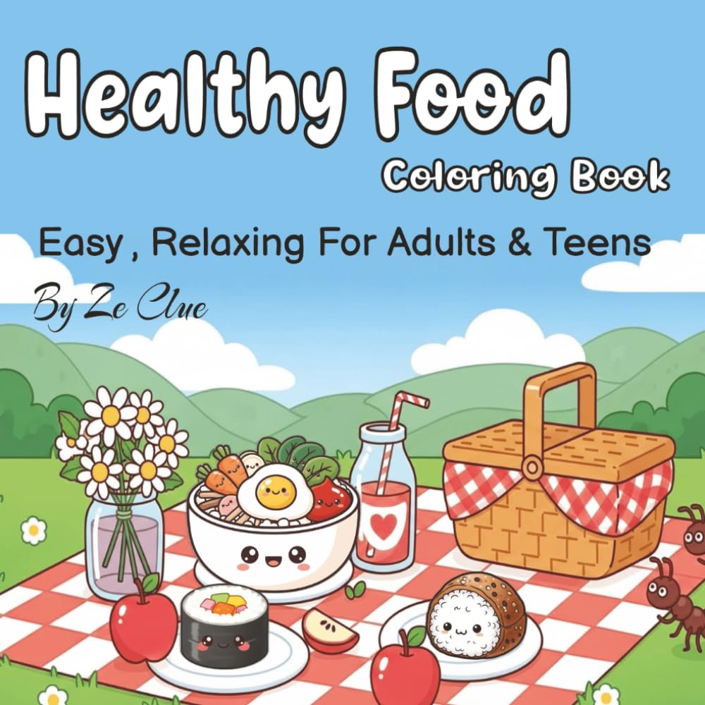 Healthy Food Coloring Book: Healthy Food Coloring Book easy and Relaxing for Adults & Teens , 55 Pages , 8.5*8.5 , Stress Relief Coloring book