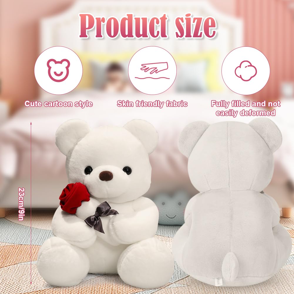 Ours En Peluche Rose Avec Roses 23cm - Doudou Cadeau Saint-Valentin, Anniversaire