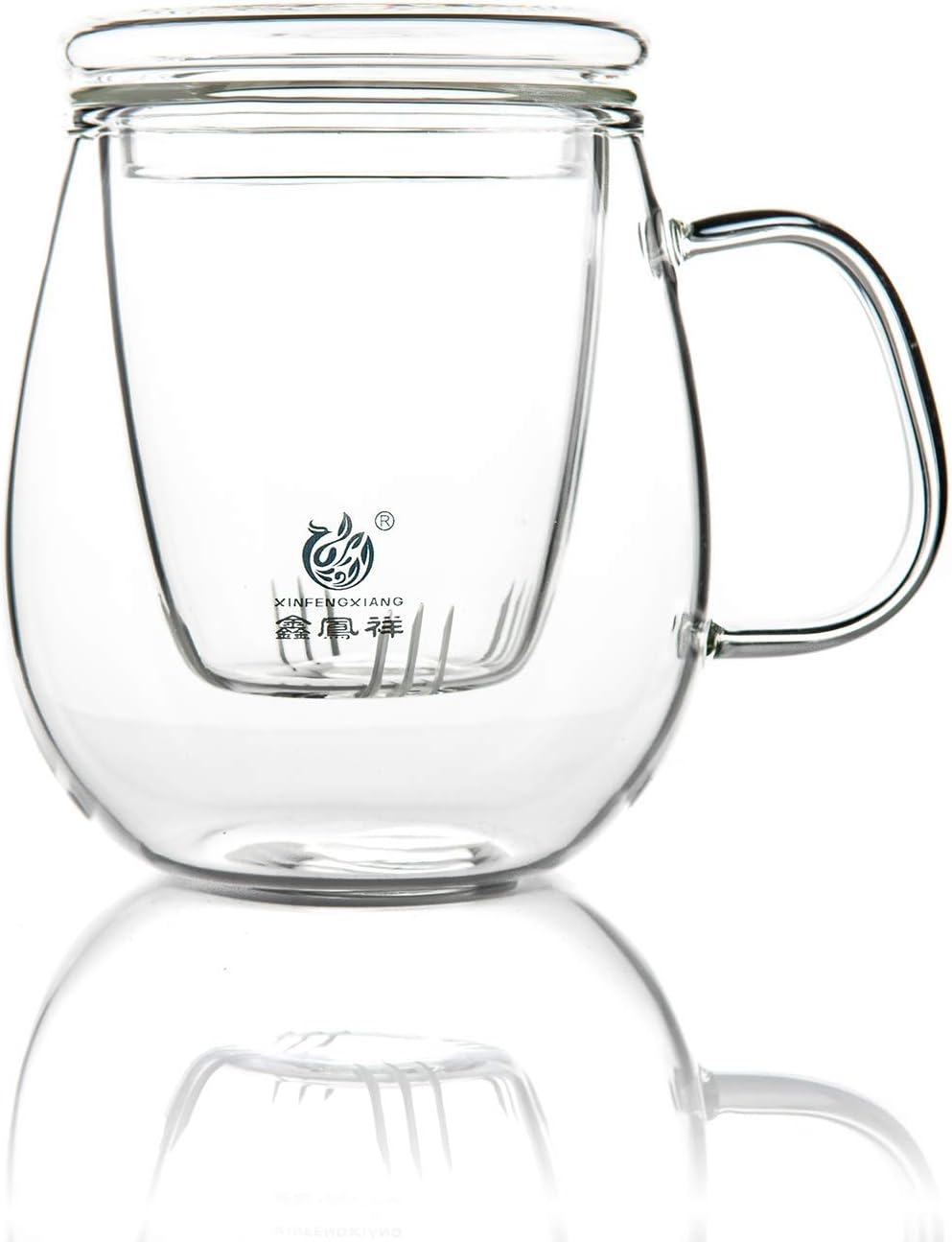 High Borosilicate Glass Mug Teapot with Glass Infuser and Lid - 400ml / 13.5 oz