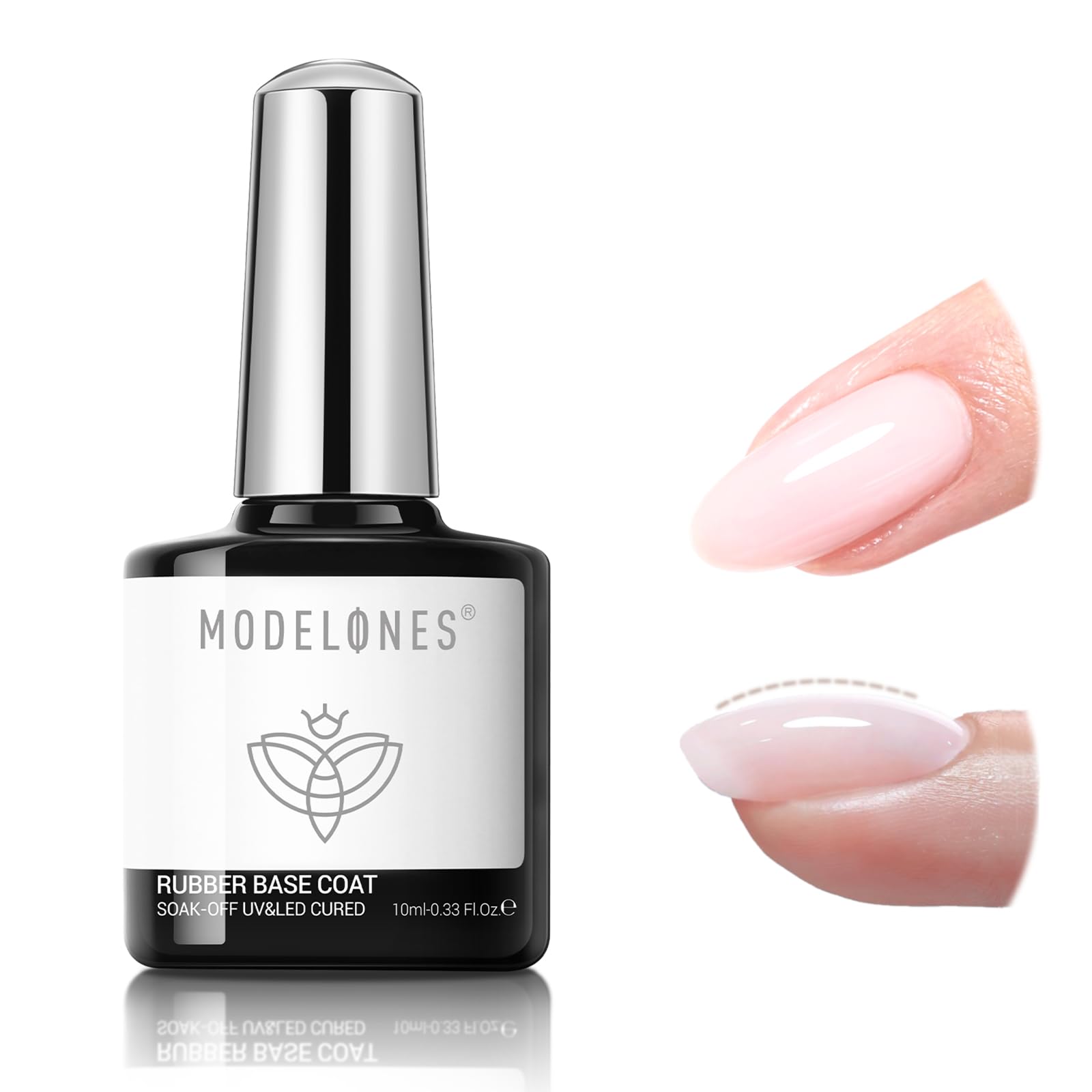modelones Builder Rubber Base Gel for Nails, Light Milky Baby Pink 6 in One Nude Color Base Coat Strengthen Apex Building Extension Long Last Protect