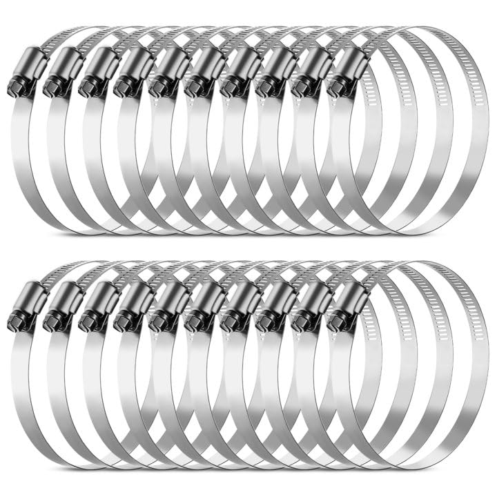 GBACHOOSE 20 Pcs Metal Hose Clips Hose Clamps, 91-114mm Adjustable Ducting Clamps