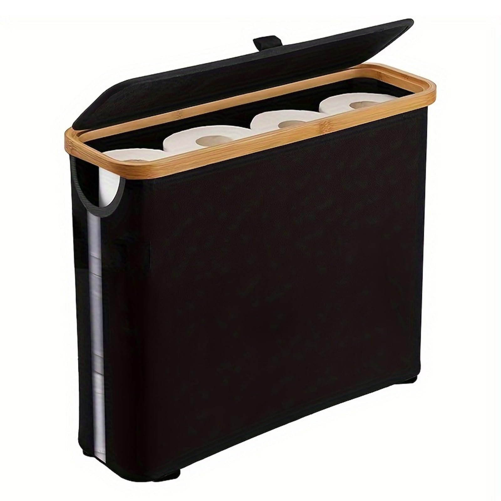 Toilet Paper Basket, Toilet Paper Storage, The Ultimate Bathroom Organizer with Bamboo Lid, Bamboo Storage Basket, Toilet Paper Holder, Toilet Paper Storage Cabinet for Bathroom Black