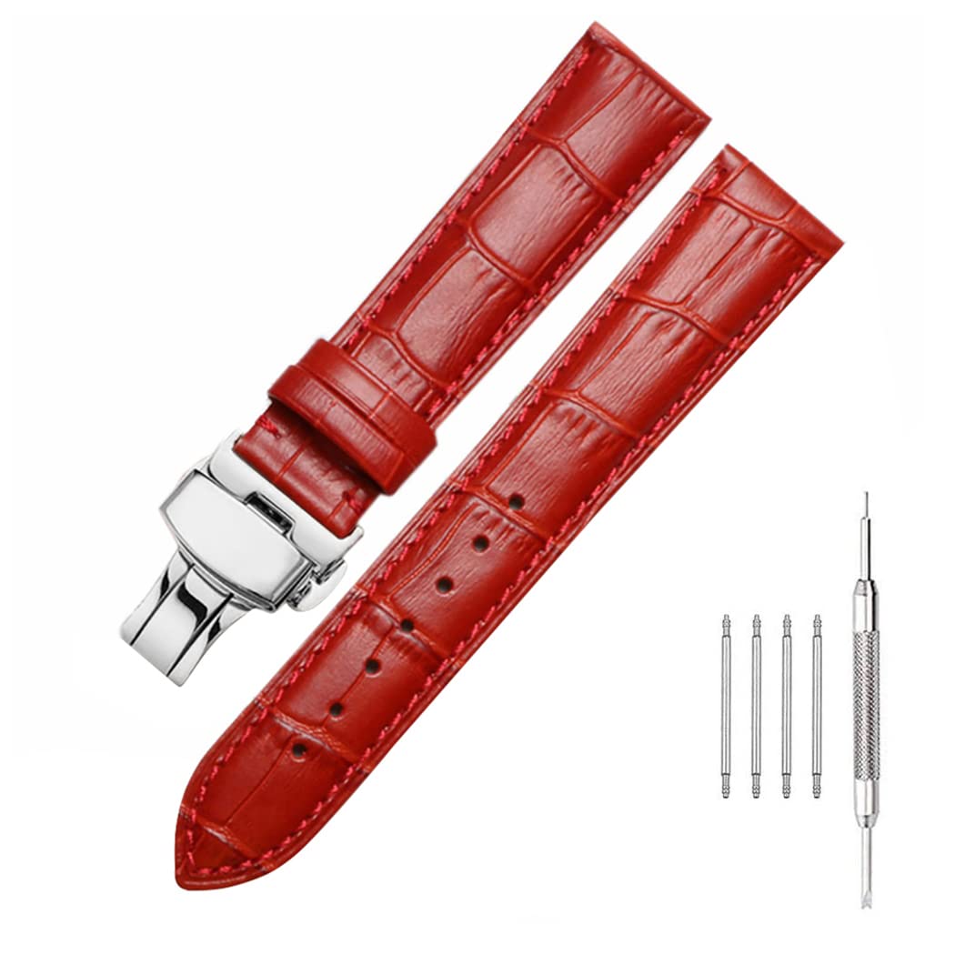 Genuine Calfskin Leather Watch Band,Alligator Grain Deployment Butterfly Buckle Replacement Strap for Men Women 18mm 20mm 22mm 24mm