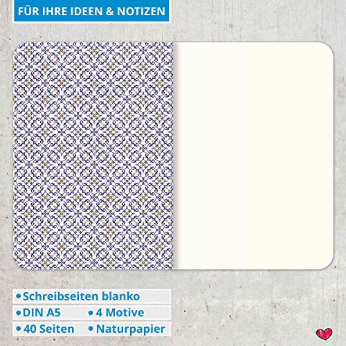 ArtUp.de - Set di 4 quaderni per appunti Azulejos