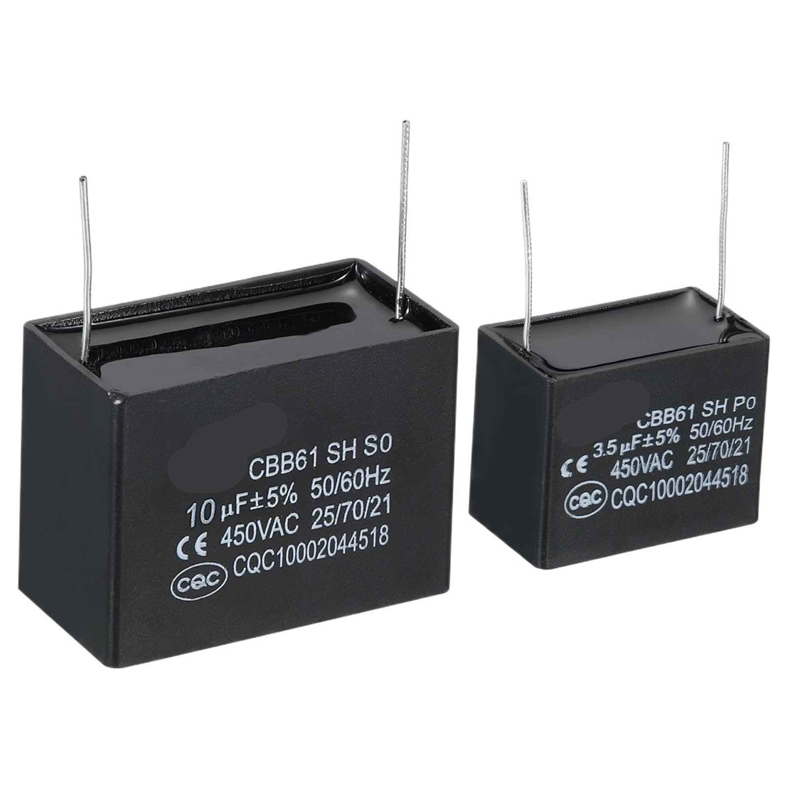 Condensador de ventilador de techo CBB61, 2/5 Uds., 1uF-28uF, 450V CA 50/60HZ con 2 pines for Motor de ventilador de aire acondicionado, condensadores de funcionamiento en estrella(2Pcs 10uF)