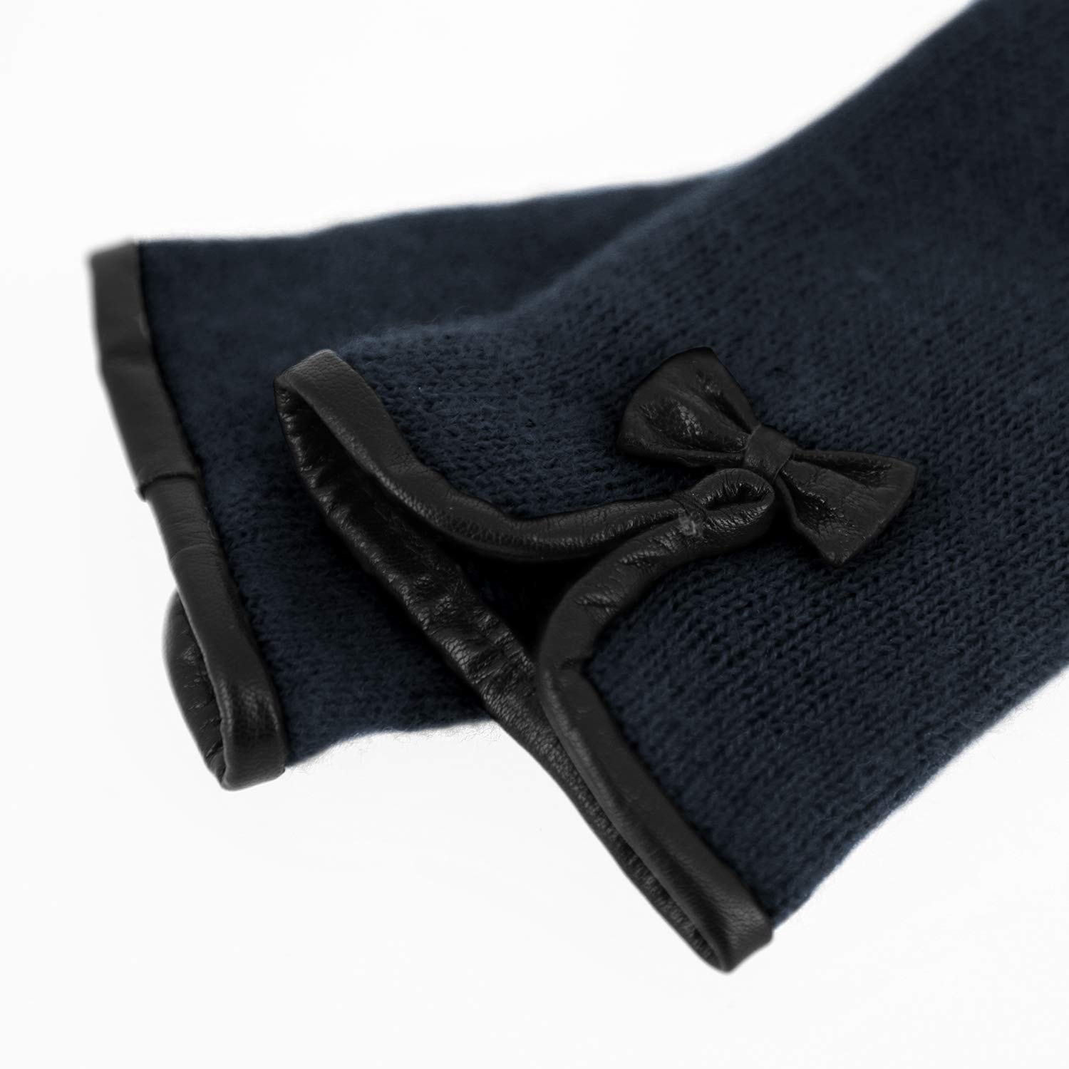 fiebig Guantes de senderismo con dobladillo de piel y lazo moderno. Guantes de lana para mujer, en muchos colores azul oscuro 6.5