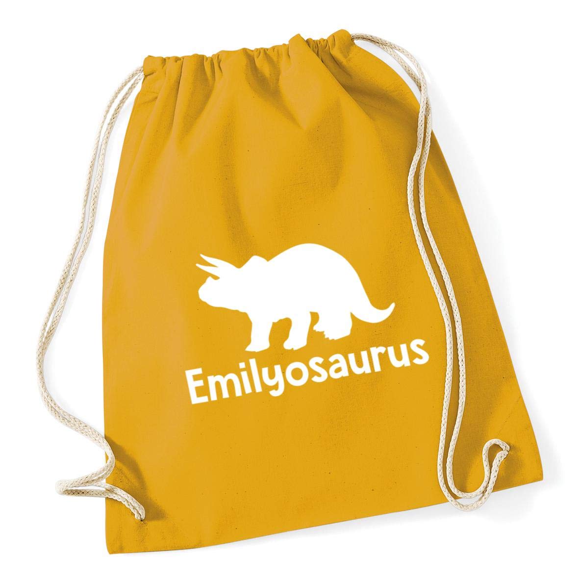 Hippowarehouse PERSONALISED your name osaurus Triceratops dinosaur pink Drawstring Cotton School Gym Bag 37cm x 46cm, 12 litres