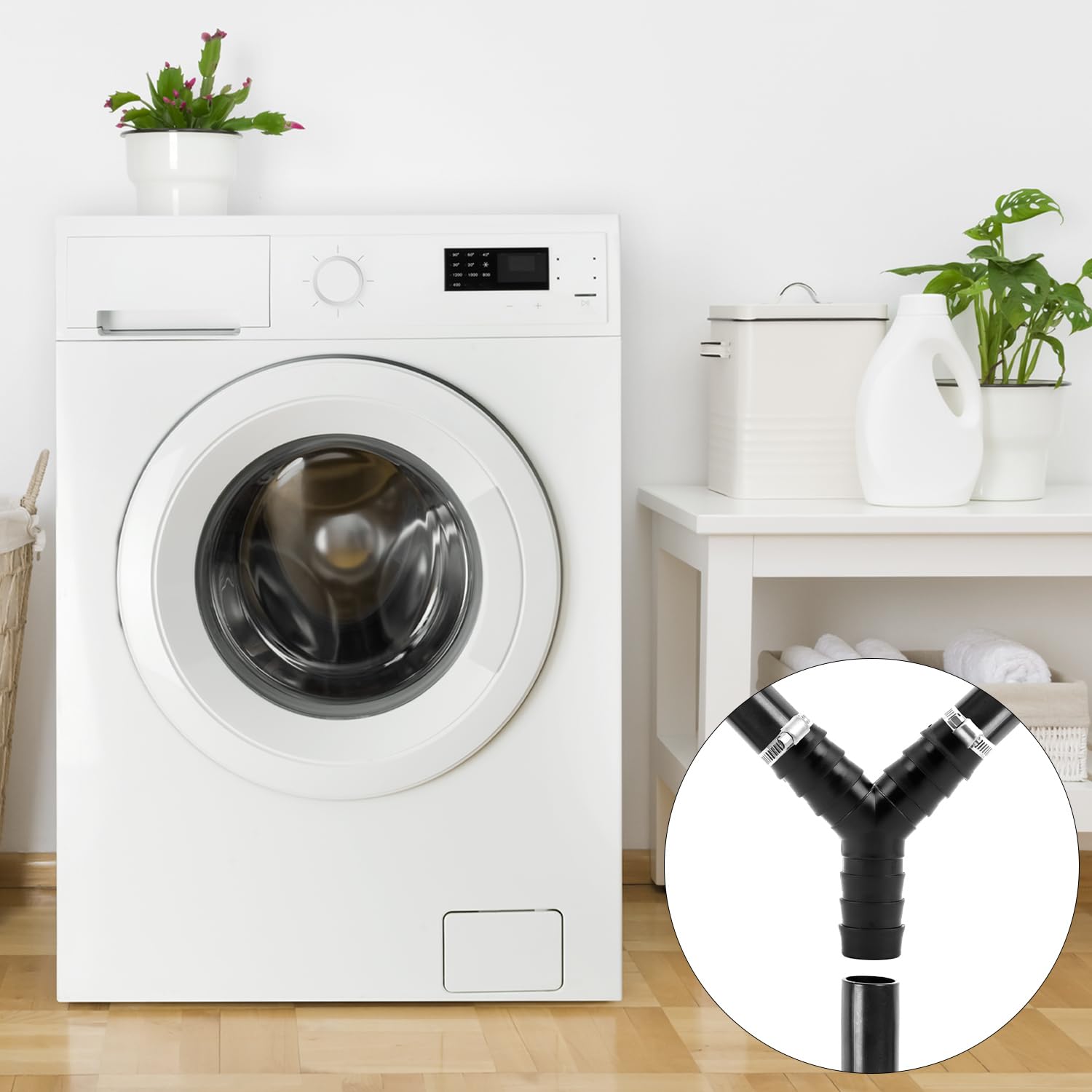QWORK® 2-drożne złącze Y, adapter odpływowy do pralki z 3 zaciskami węża