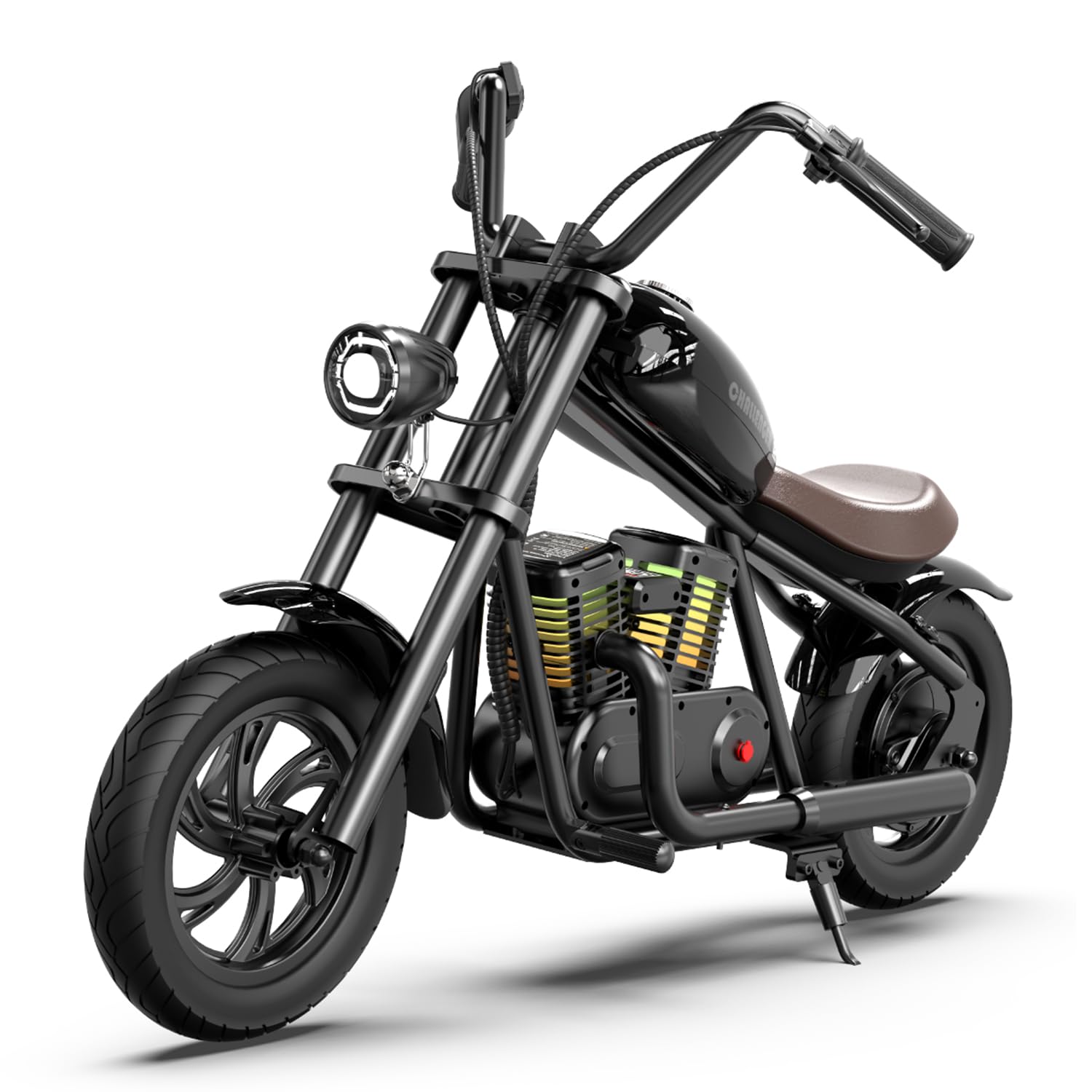 Motocicletta elettrica per bambini, HYPER GOGO Moto Elettrica con luce ambientale colorata, Modalità di Velocità 8/12/16 KMH, Pneumatici pieni da 12", 16KM Long-Range per bambini/adolescenti (Nero)