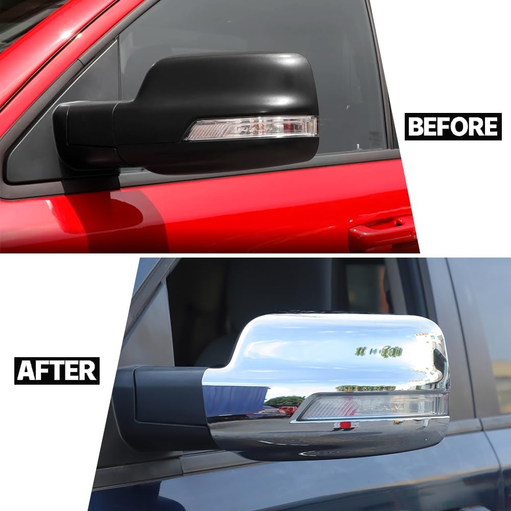 2PCS Rear View Mirror Protector Guard Rearview Mirror Cover Trim Compatible with Dodge RAM 2018 2019 2020 2021 2022 2023 2024 2025 Exterior Accessories (Chrome)