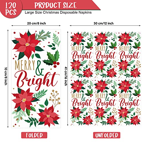120 Pcs Christmas Napkins Paper Poinsettia Disposable Paper Guest Towels Dinner Napkins Holiday Paper Hand Towels For Buffet Home Christmas Party Supplies Kitchen (Red, Poinsettia) #TOP1
