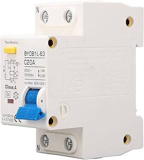 BAFOVY 20A Type A Disjoncteur Différentiel BYDB1L 63 avec Protection 30mA Contre Les Courants de Défaut pour la sécurité Contre Les Surcharges et Courts-Circuits Matériau PA66 230V