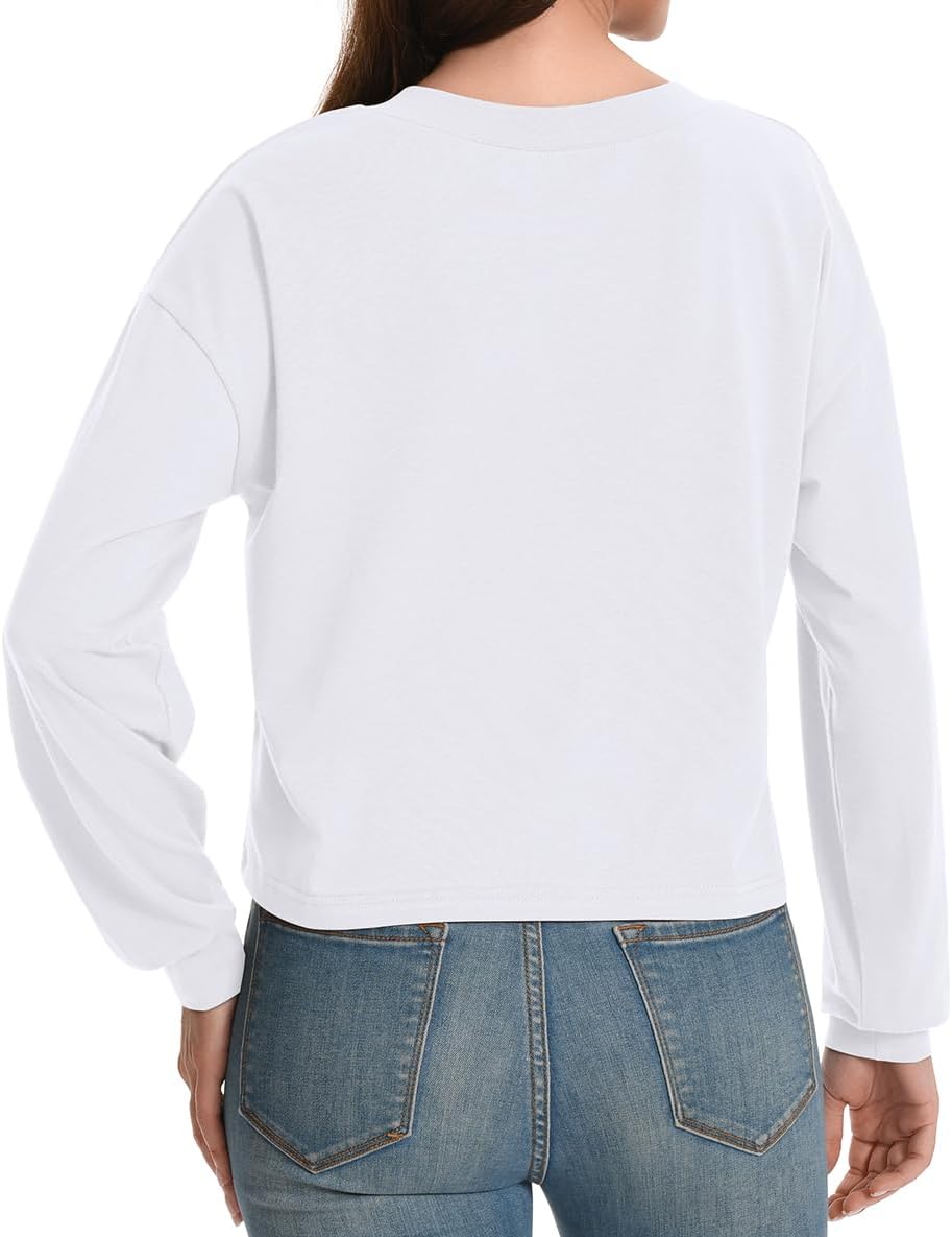 Long Sleeve Crop Tops for Women Loose Cropped Tshirt V Neck Tees Casual Cotton Athletic Workout Shirts - Image 4