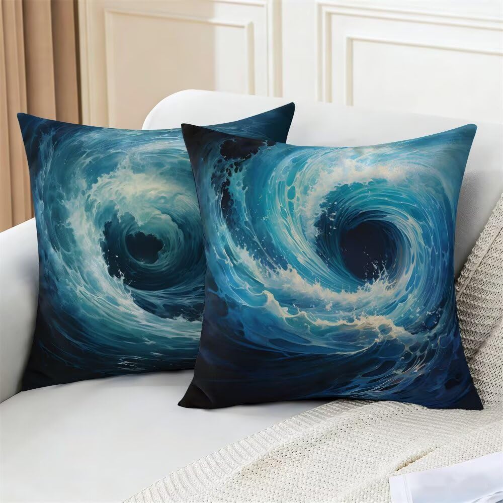 Federe Cuscini Divano 60x60 cm Federe Morbido Copricuscini Blu in Velluto, 2 Pezzi Copri Cuscini per Divano Moderno Quadrati Decorativi Federa Cuscino Onde per Camera da Letto Soggiorno (IU19)