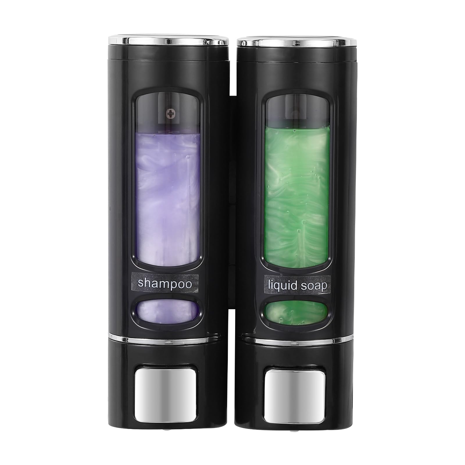 Shampoo and Conditioner Dispenser,Shower Dispensers 2 Chamber No Drill Shower Soap Dispenser Shampoo Conditioner Body Wash Dispenser Wall Mount for Bathroom，Hotel(Triple x 13.6 oz），Black