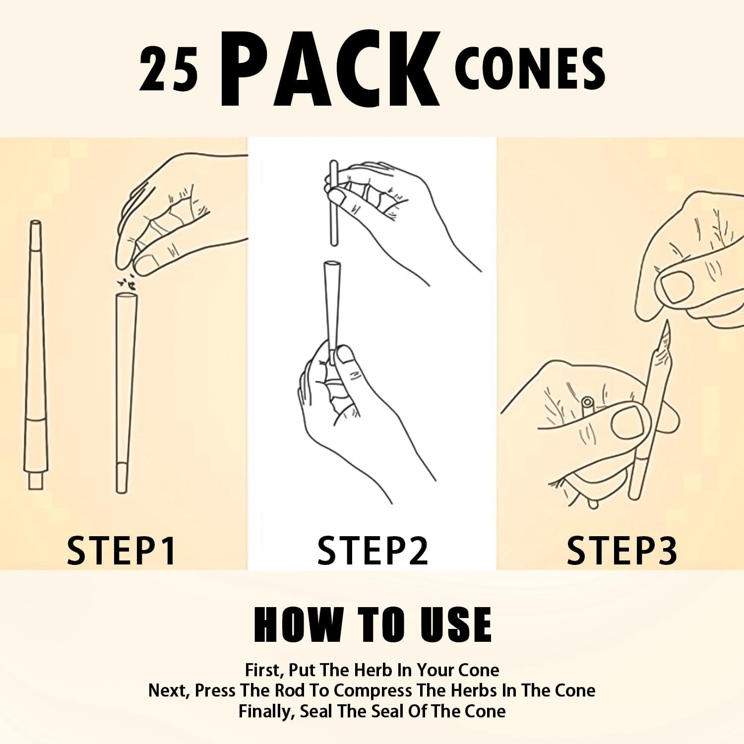 25 Pack Pre Rolled Cones With Wood Tips, King Size Rolling Papers, Slow Burning Pre Roll Cones (25 Pack, King Size)