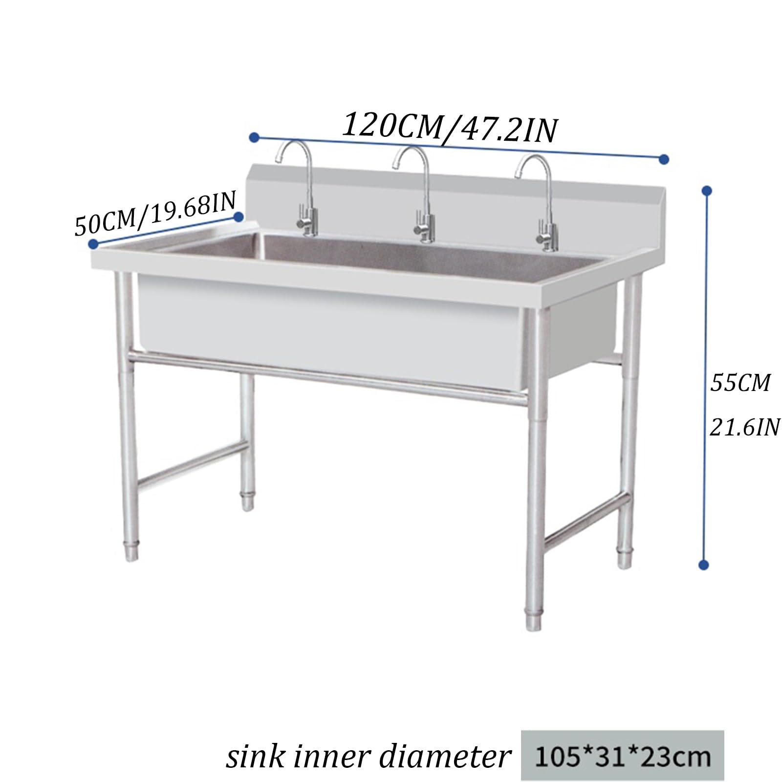 Heavy Duty Utility Sink 201 Wolnostojąca wanna do prania ze stali nierdzewnej, szerokokadruczna wielofunkcyjna stacja mycia zwierząt domowych do garażu na zewnątrz, trwała konstrukcja o niskim profilu